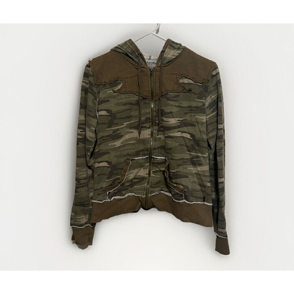 Y2K Vintage Self Esteem Camo Zip Up Hoodie Studded Western Yoke Streetwear M